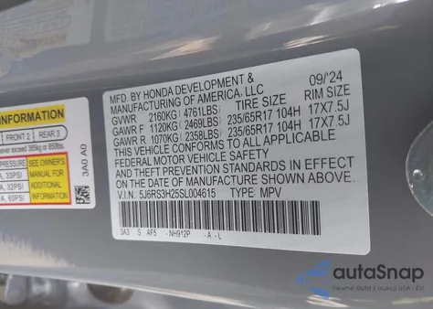 2025 Honda Cr-V Lx 2Wd из США, поврежденный, VIN 5J6RS3H25SL004615